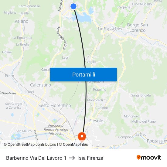 Barberino Via Del Lavoro 1 to Isia Firenze map