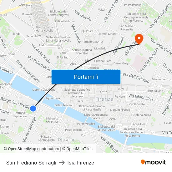 San Frediano Serragli to Isia Firenze map