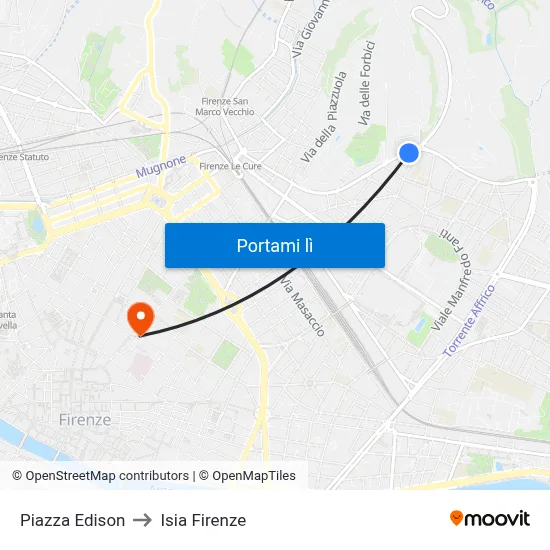 Piazza Edison to Isia Firenze map