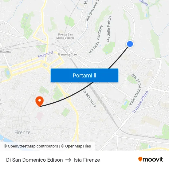 Di San Domenico Edison to Isia Firenze map