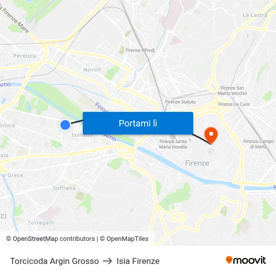 Torcicoda Argin Grosso to Isia Firenze map