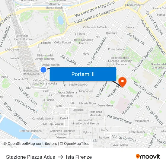 Stazione Piazza Adua to Isia Firenze map