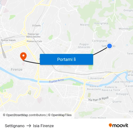 Settignano to Isia Firenze map