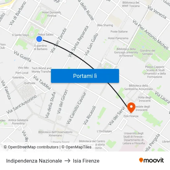Indipendenza Nazionale to Isia Firenze map