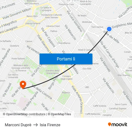 Marconi Duprè to Isia Firenze map