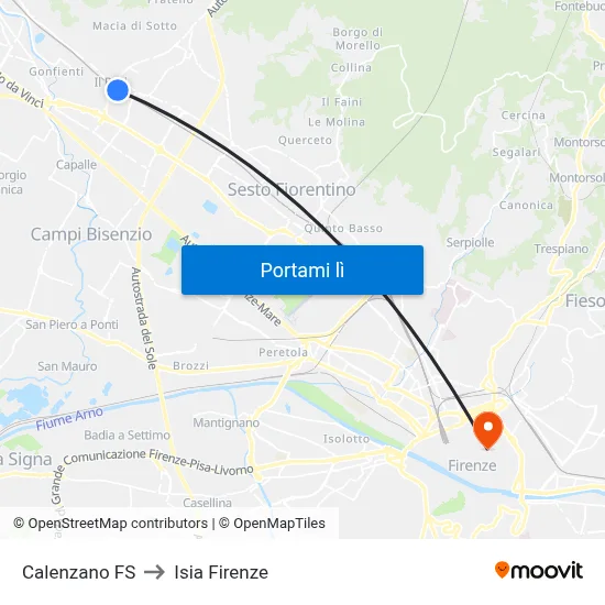 Calenzano FS to Isia Firenze map