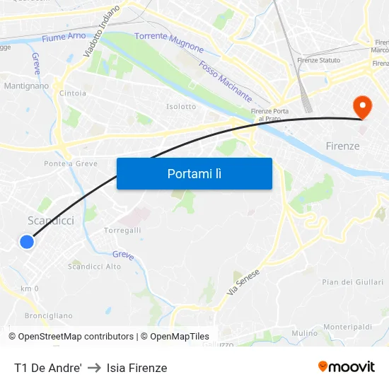 T1 De Andre' to Isia Firenze map