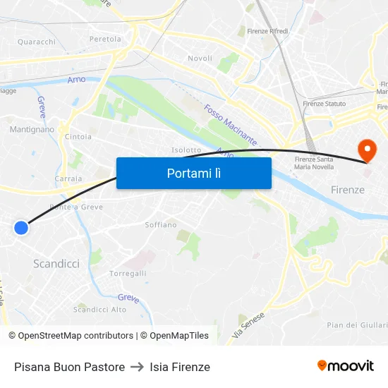 Pisana Buon Pastore to Isia Firenze map
