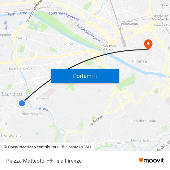Piazza Matteotti to Isia Firenze map
