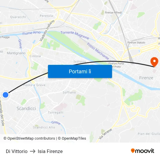 Di Vittorio to Isia Firenze map