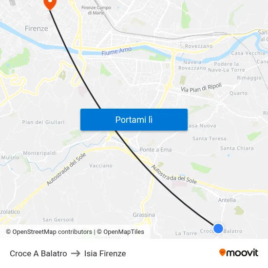 Croce A Balatro to Isia Firenze map