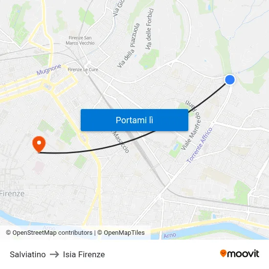 Salviatino to Isia Firenze map