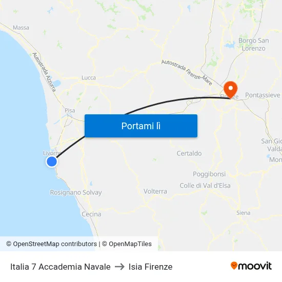 Italia 7 Accademia Navale to Isia Firenze map