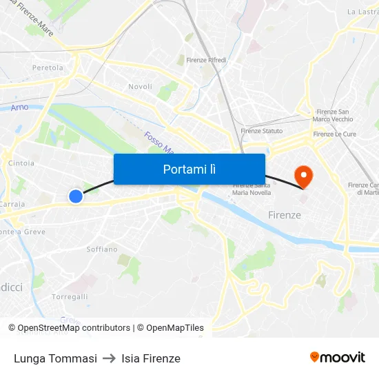 Lunga Tommasi to Isia Firenze map