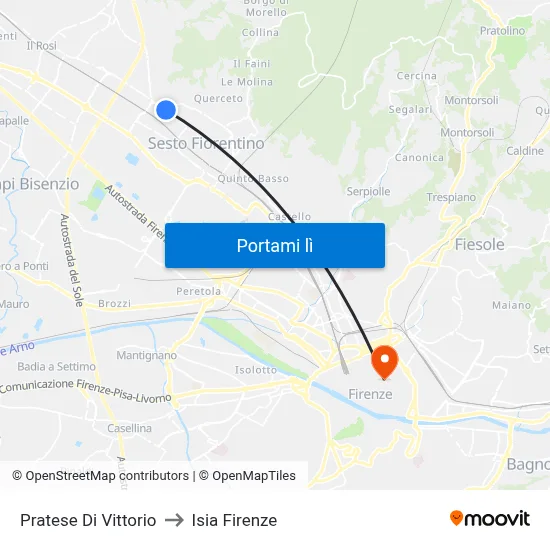Pratese Di Vittorio to Isia Firenze map