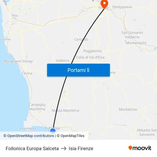Follonica Europa Salceta to Isia Firenze map