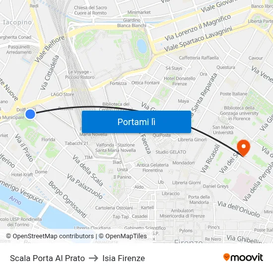 Scala Porta Al Prato to Isia Firenze map