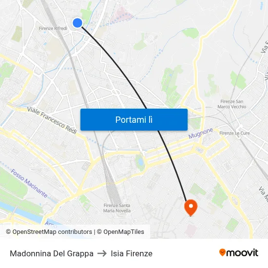 Madonnina Del Grappa to Isia Firenze map