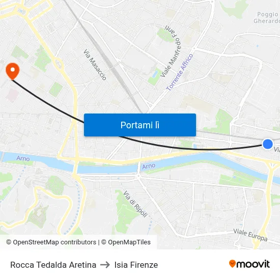 Rocca Tedalda Aretina to Isia Firenze map