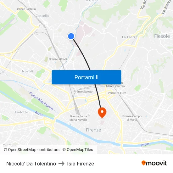 Niccolo' Da Tolentino to Isia Firenze map