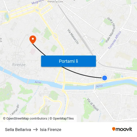Sella Bellariva to Isia Firenze map