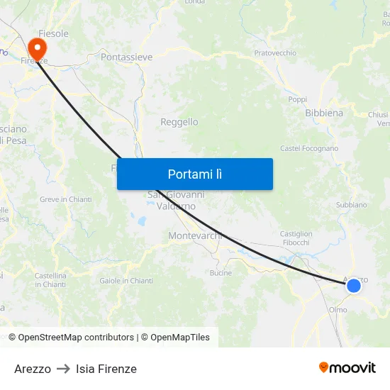 Arezzo to Isia Firenze map