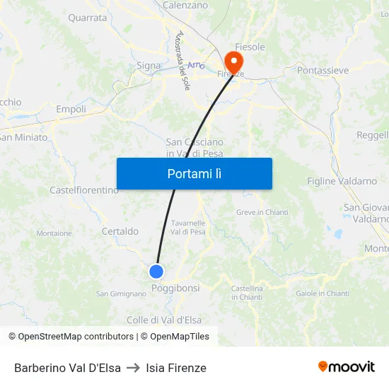 Barberino Val D'Elsa to Isia Firenze map