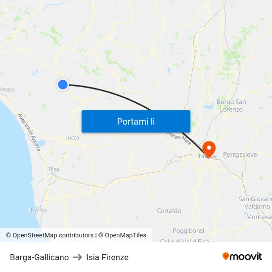 Barga-Gallicano to Isia Firenze map