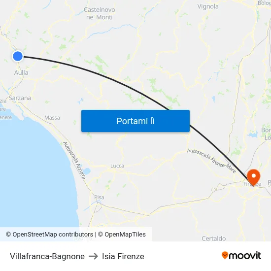 Villafranca-Bagnone to Isia Firenze map