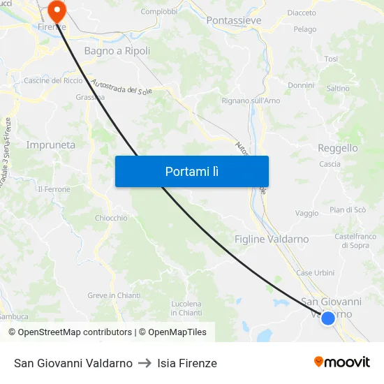San Giovanni Valdarno to Isia Firenze map