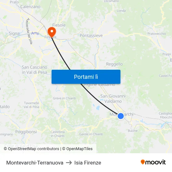 Montevarchi-Terranuova to Isia Firenze map
