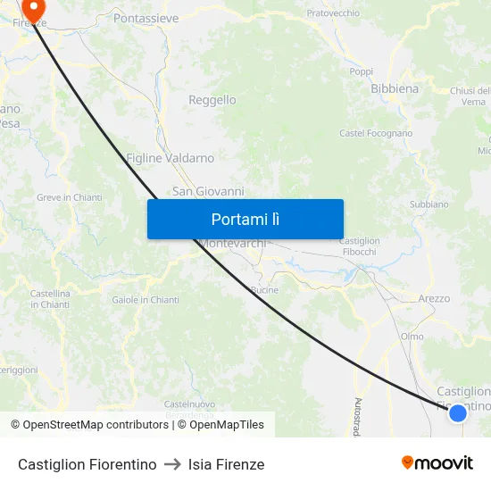 Castiglion Fiorentino to Isia Firenze map