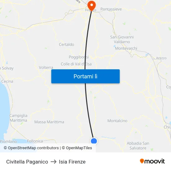 Civitella Paganico to Isia Firenze map