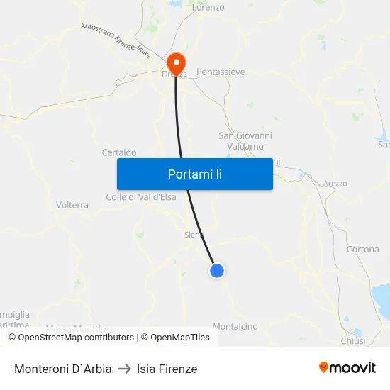 Monteroni D`Arbia to Isia Firenze map