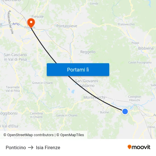 Ponticino to Isia Firenze map