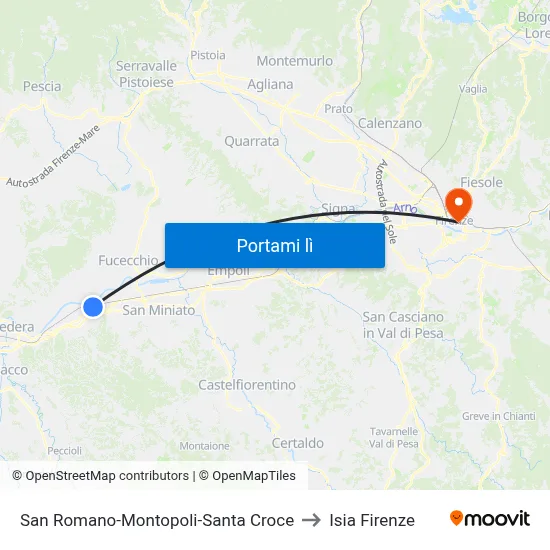 San Romano-Montopoli-Santa Croce to Isia Firenze map