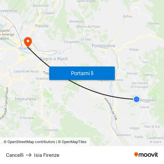 Cancelli to Isia Firenze map