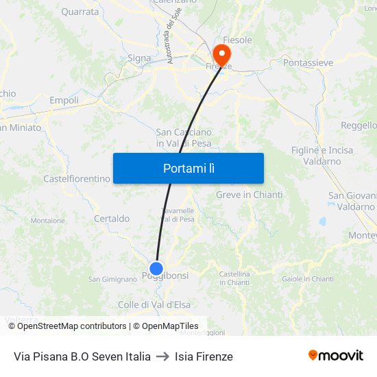 Via Pisana B.O Seven Italia to Isia Firenze map