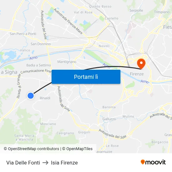 Via Delle Fonti to Isia Firenze map