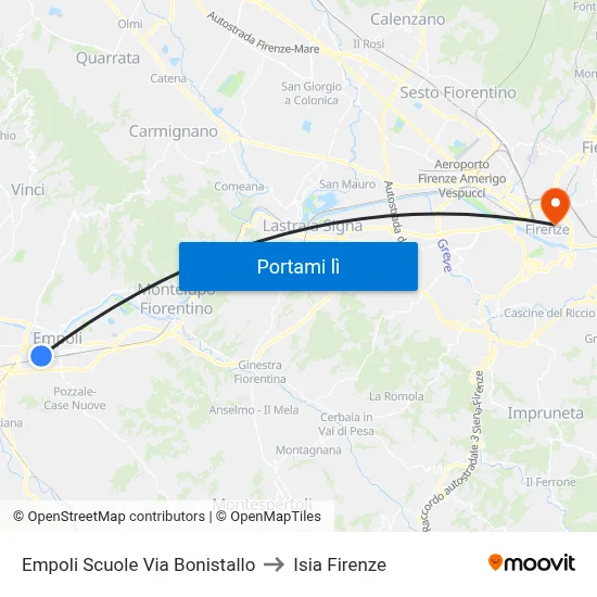 Empoli Scuole Via Bonistallo to Isia Firenze map