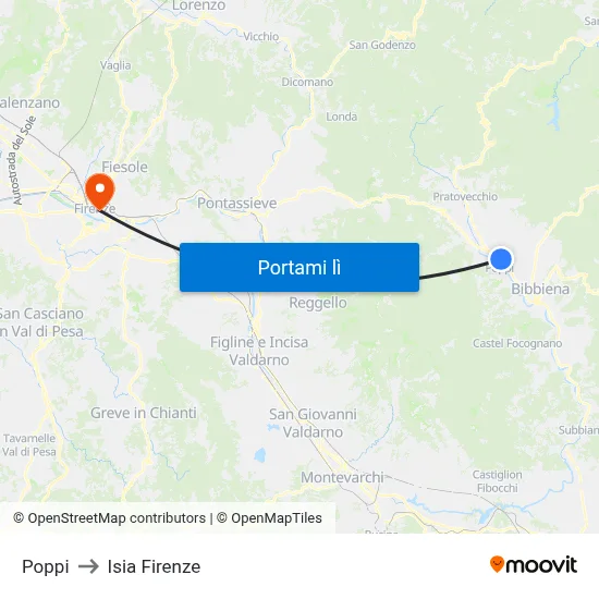 Poppi to Isia Firenze map