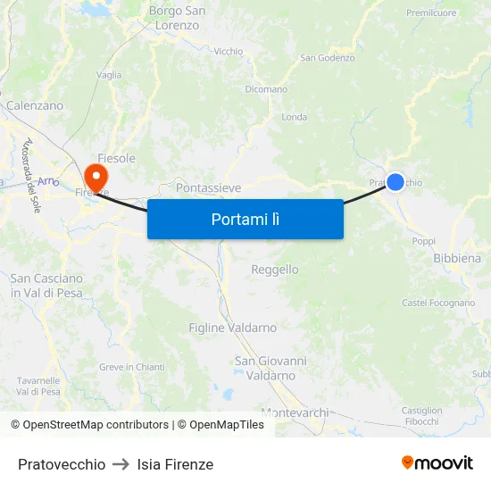 Pratovecchio to Isia Firenze map
