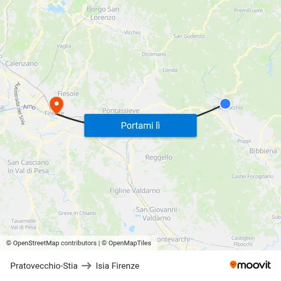 Pratovecchio-Stia to Isia Firenze map