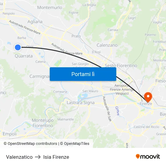 Valenzatico to Isia Firenze map