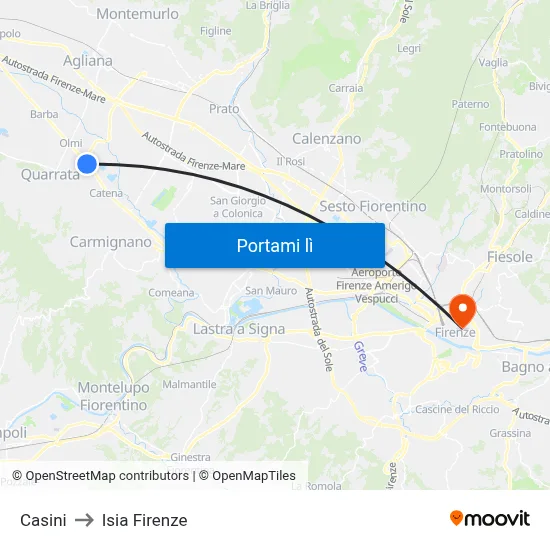 Casini to Isia Firenze map