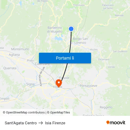 Sant'Agata Centro to Isia Firenze map