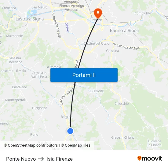Ponte Nuovo to Isia Firenze map