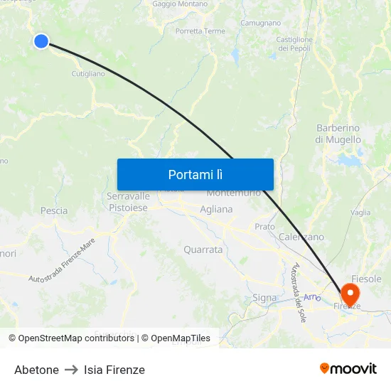 Abetone to Isia Firenze map