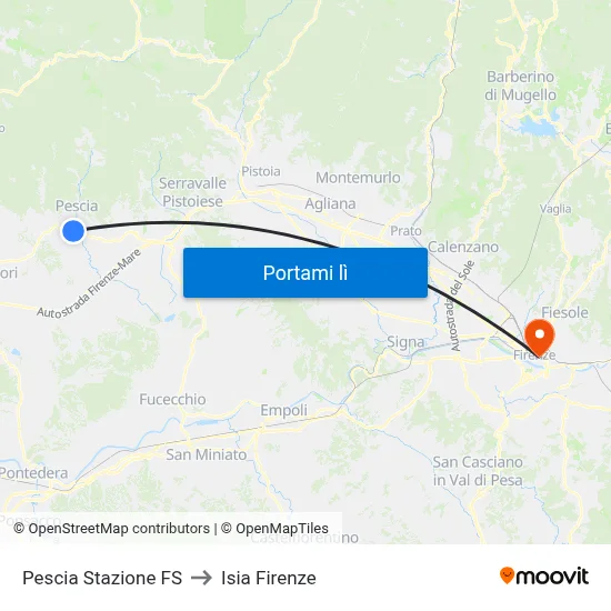 Pescia Stazione FS to Isia Firenze map