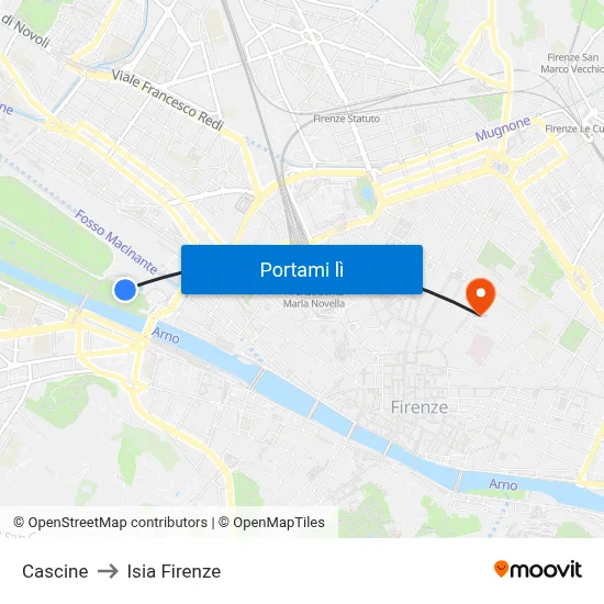 Cascine to Isia Firenze map
